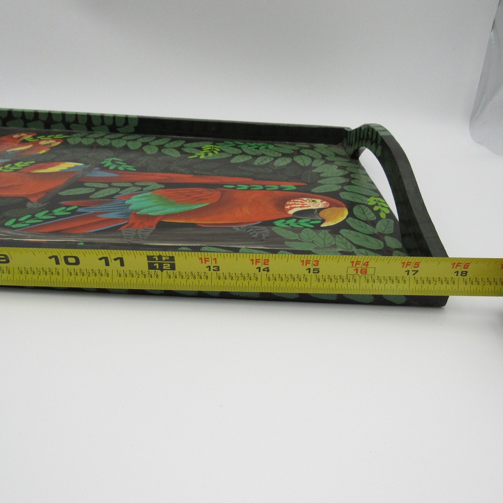 Vtg Parrot Macaw Folk Art Wood Serving Tray Hand Painted Tropical Tiki Signed - Picture 7 of 8